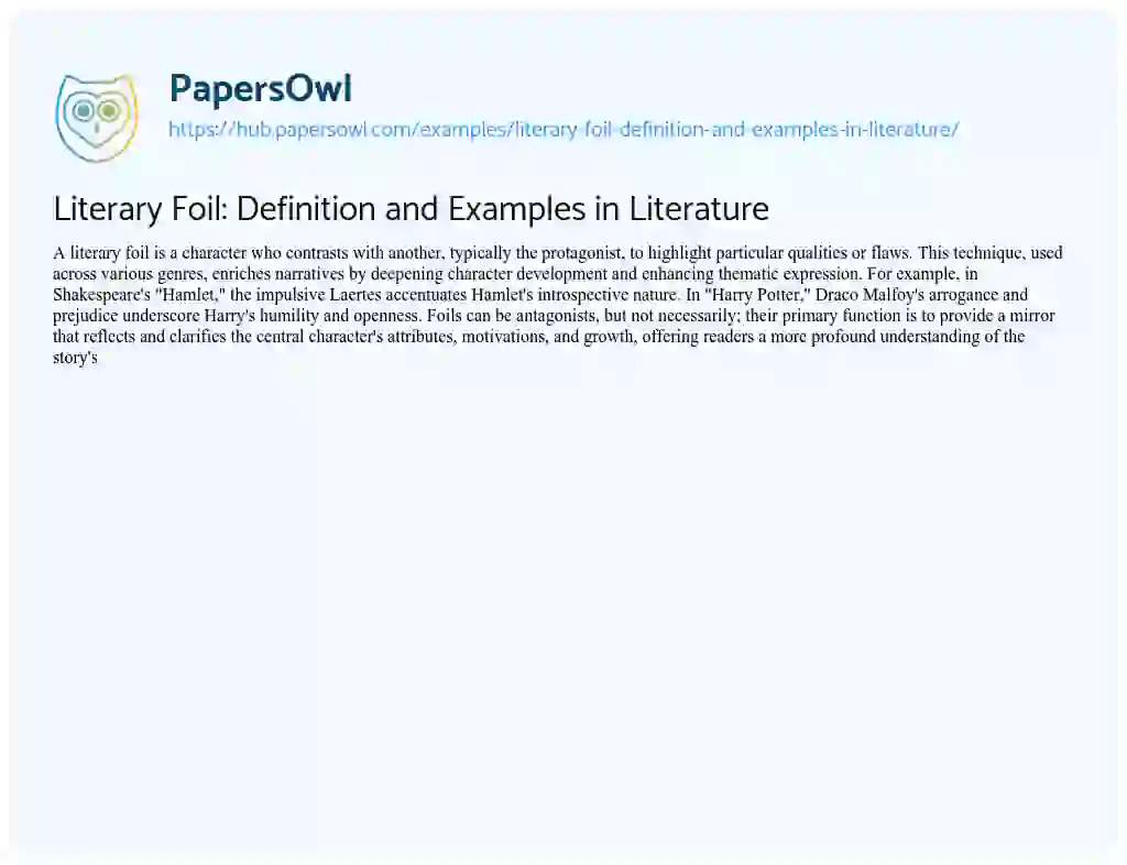 Essay on Literary Foil: Definition and Examples in Literature