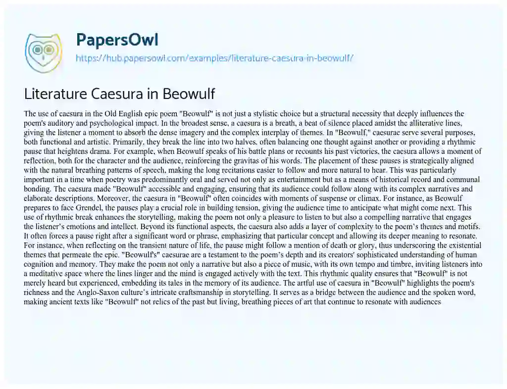 Essay on Literature Caesura in Beowulf