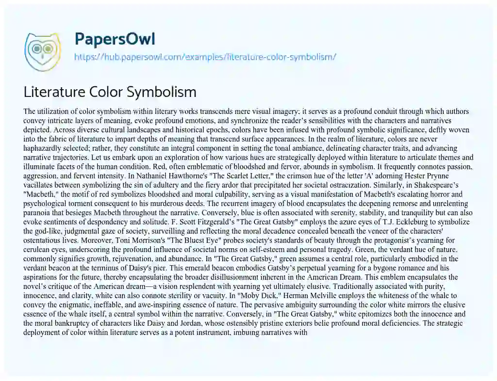 Essay on Literature Color Symbolism