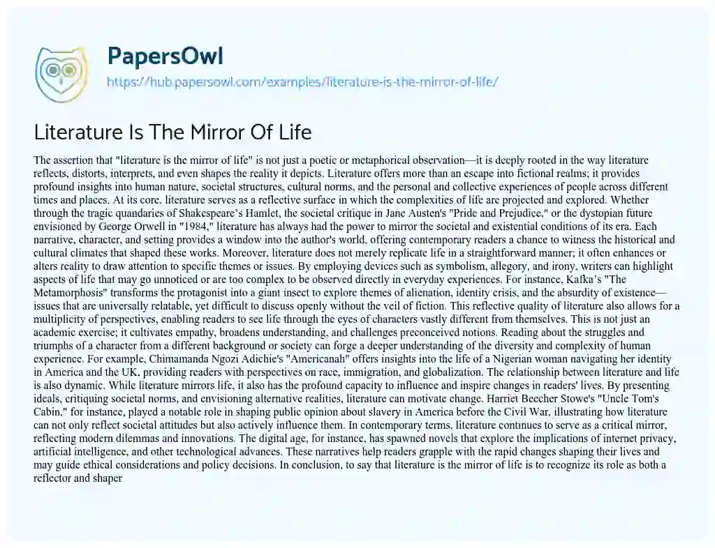 Essay on Literature Is The Mirror Of Life