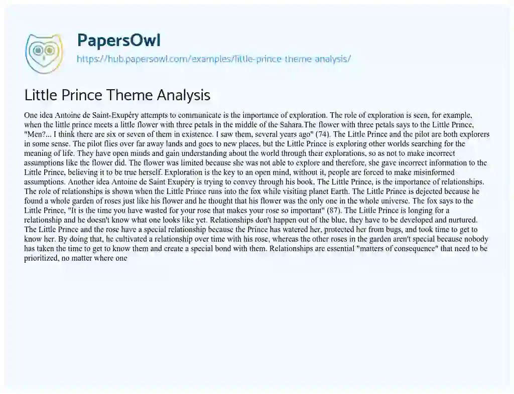 Essay on Little Prince Theme Analysis