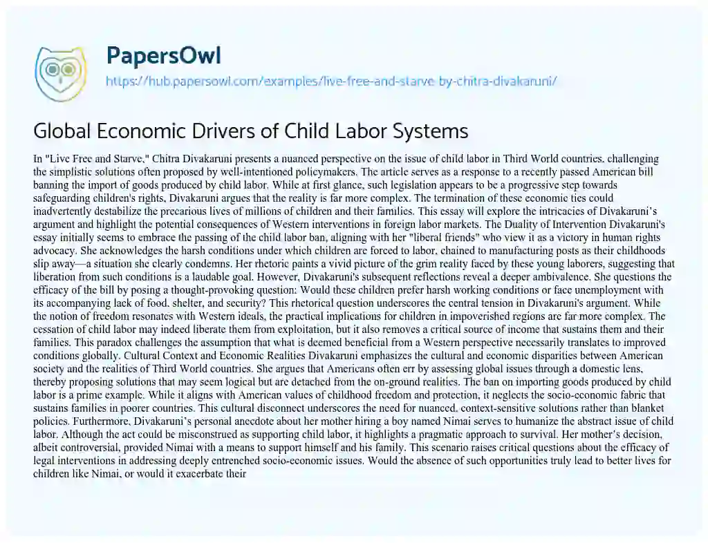 Essay on Global Economic Drivers of Child Labor Systems