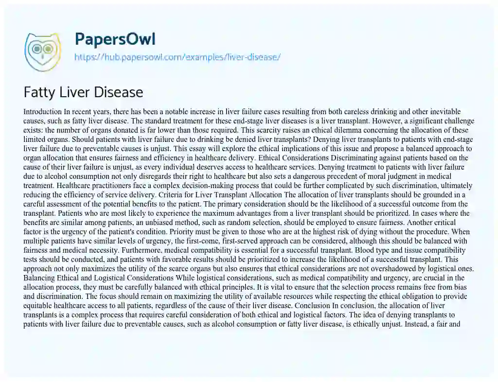 Essay on Fatty Liver Disease