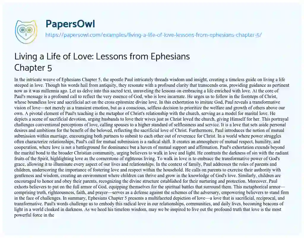 Essay on Living a Life of Love: Lessons from Ephesians Chapter 5