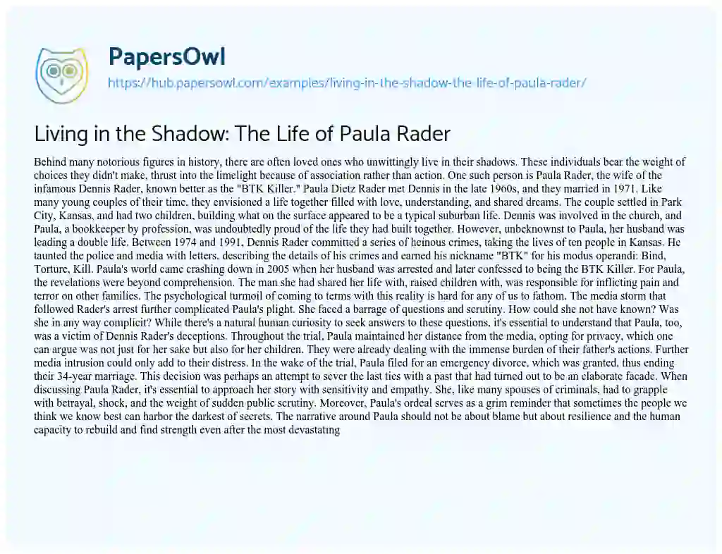 Essay on Living in the Shadow: The Life of Paula Rader