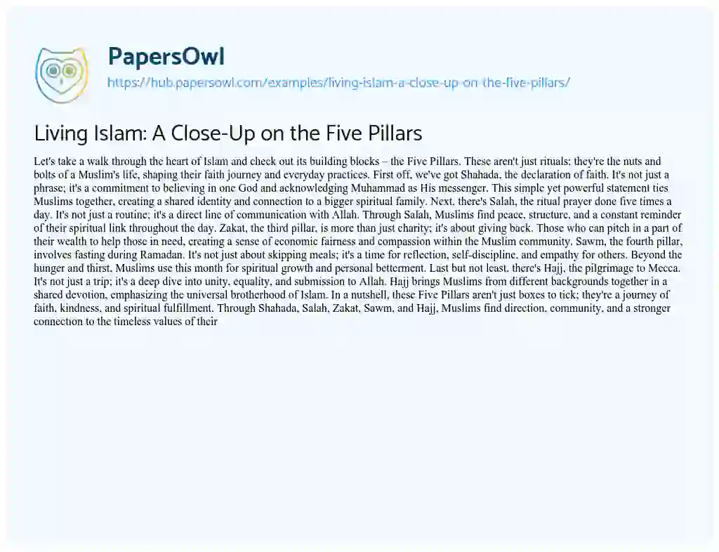 Essay on Living Islam: A Close-Up on the Five Pillars