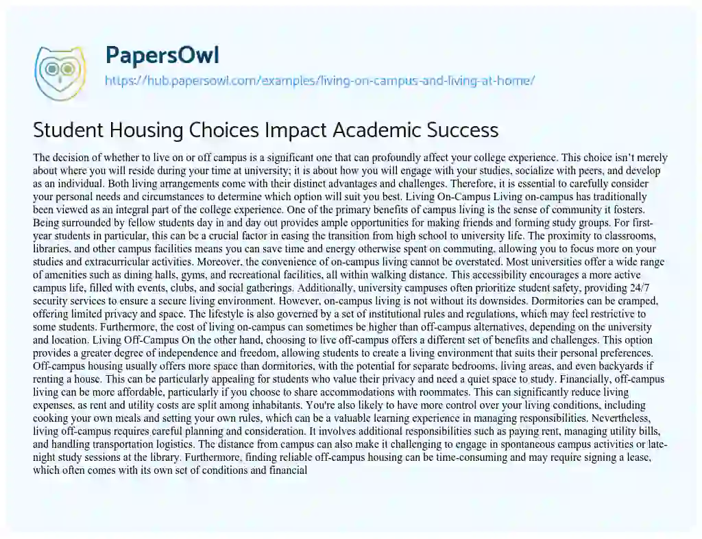 Essay on Student Housing Choices Impact Academic Success