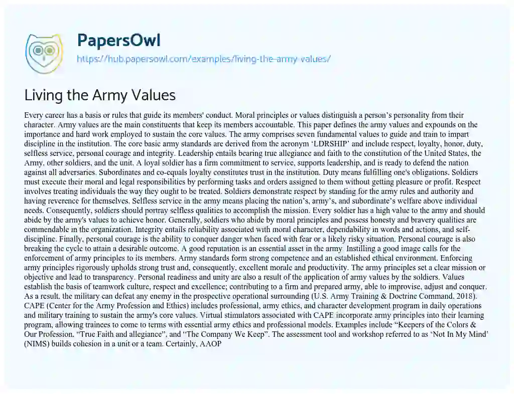 Essay on Living the Army Values