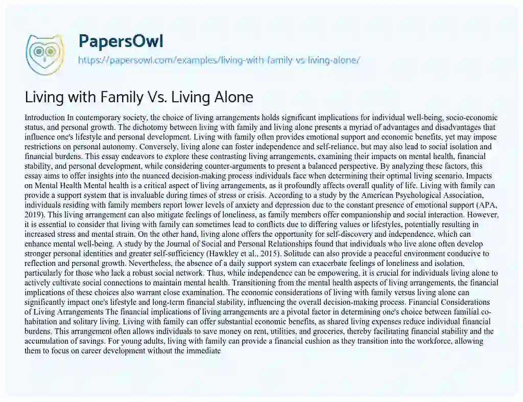 Essay on Living with Family Vs. Living Alone