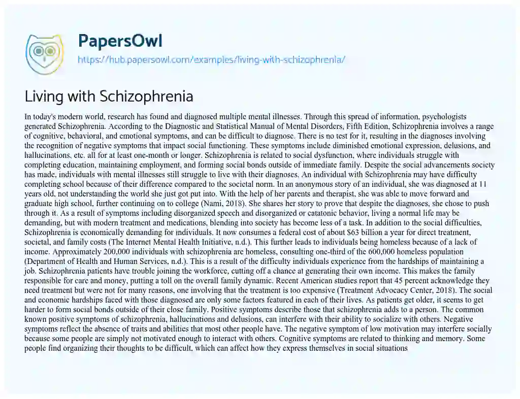 Essay on Living with Schizophrenia