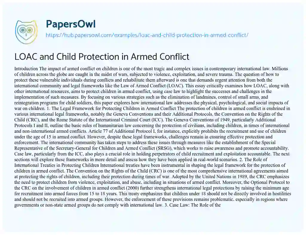 Essay on LOAC and Child Protection in Armed Conflict