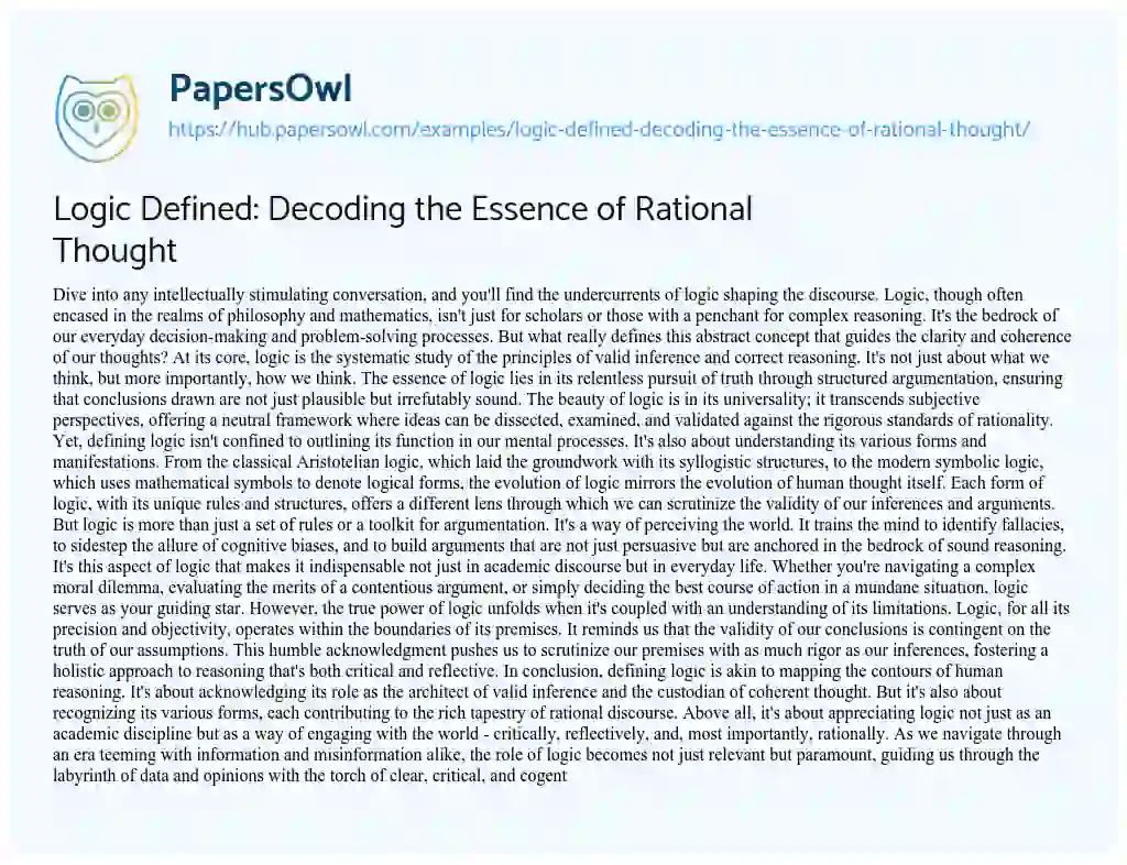 Essay on Logic Defined: Decoding the Essence of Rational Thought