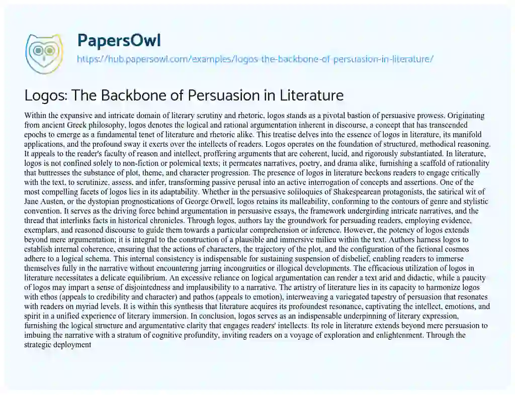 Essay on Logos: The Backbone of Persuasion in Literature