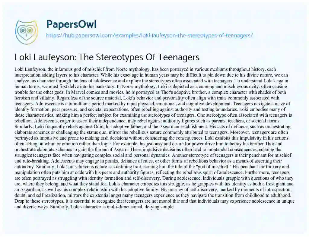 Essay on Loki Laufeyson: The Stereotypes Of Teenagers