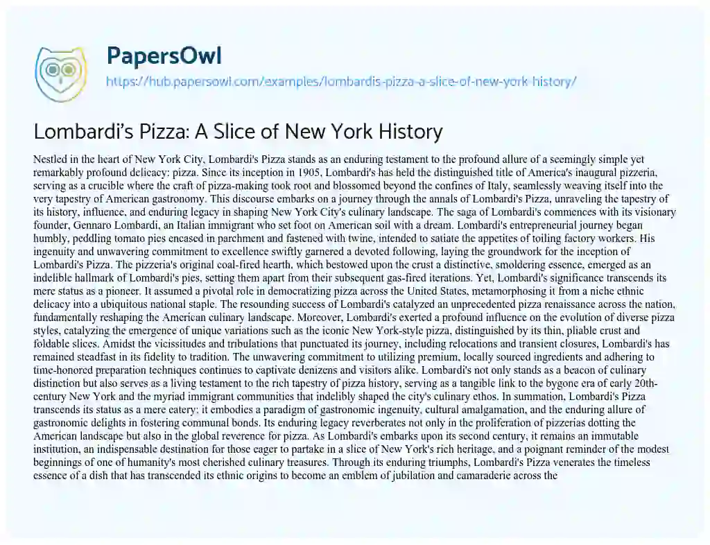 Essay on Lombardi’s Pizza: A Slice of New York History