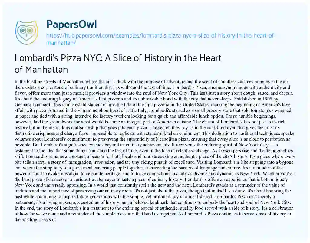 Essay on Lombardi’s Pizza NYC: A Slice of History in the Heart of Manhattan