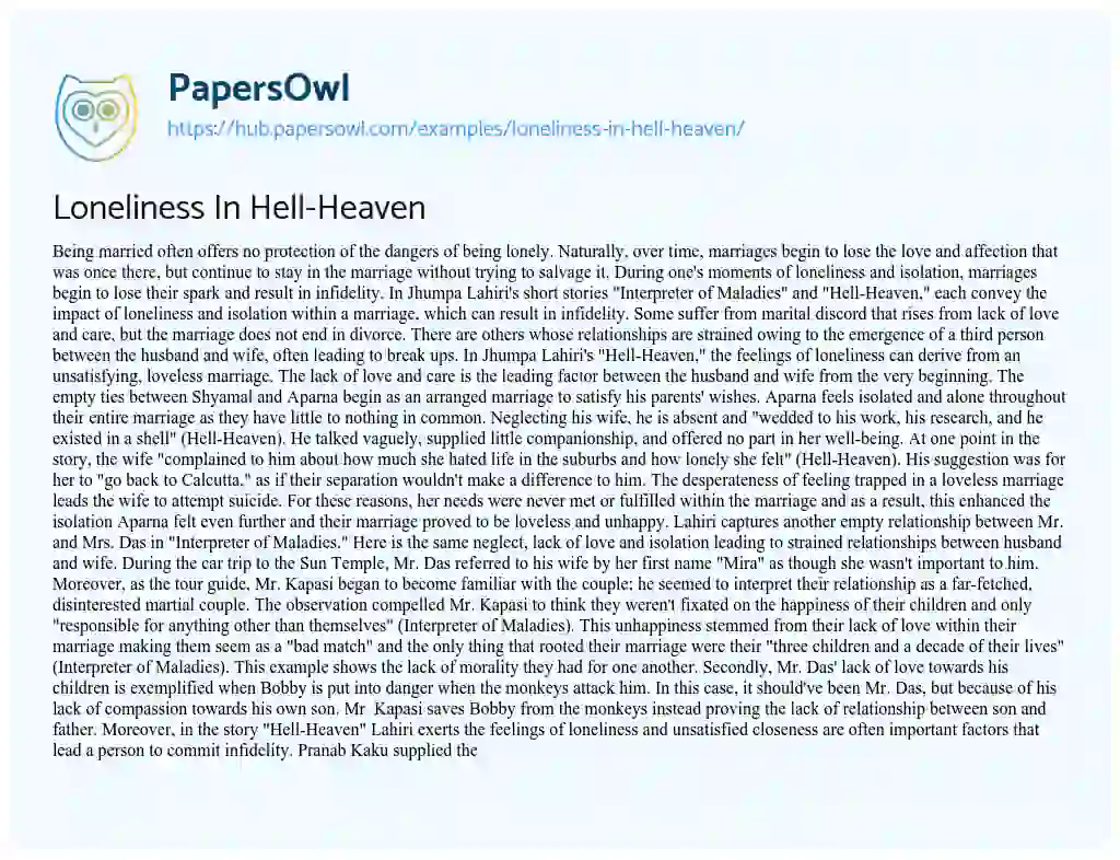 Essay on Loneliness In Hell-Heaven