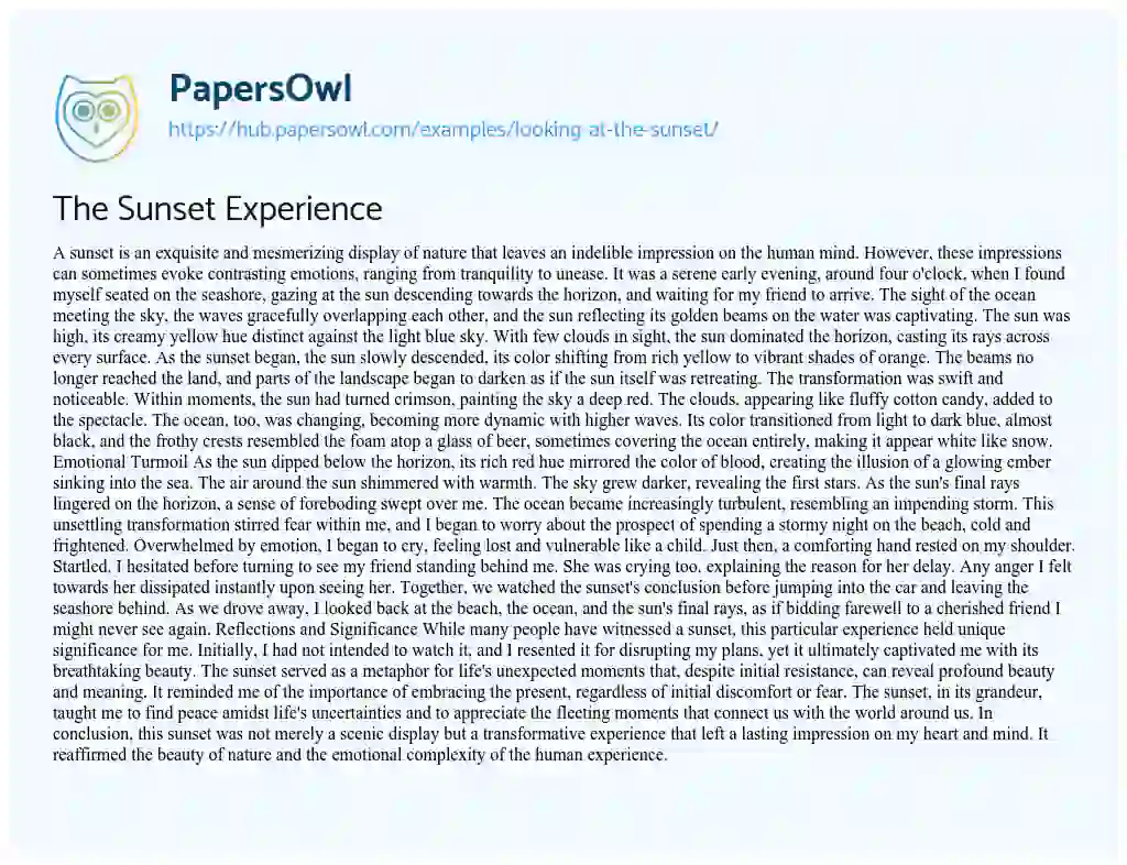 Essay on The Sunset Experience