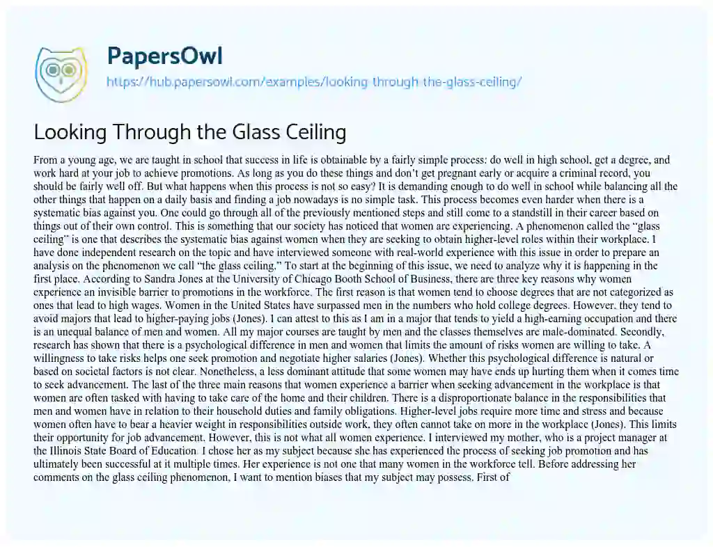 Essay on Looking Through the Glass Ceiling