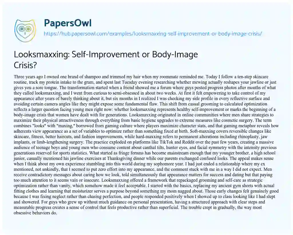 Essay on Looksmaxxing: Self-Improvement or Body-Image Crisis?