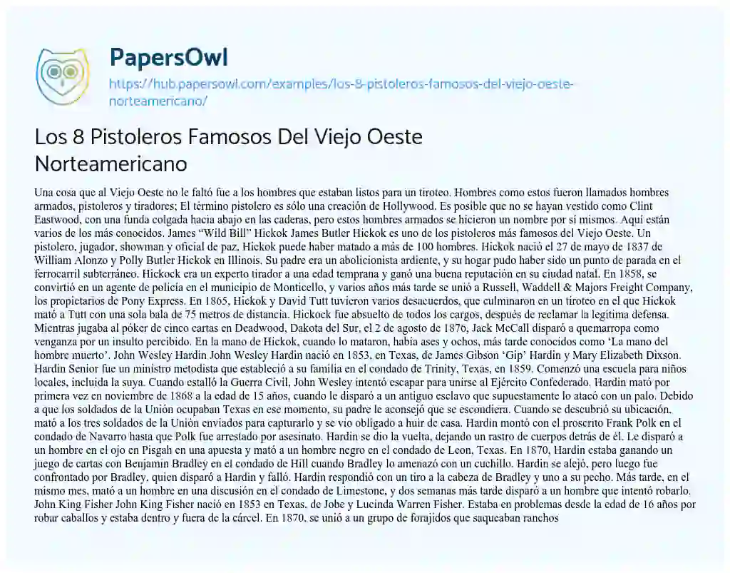 Essay on Los 8 Pistoleros Famosos Del Viejo Oeste Norteamericano