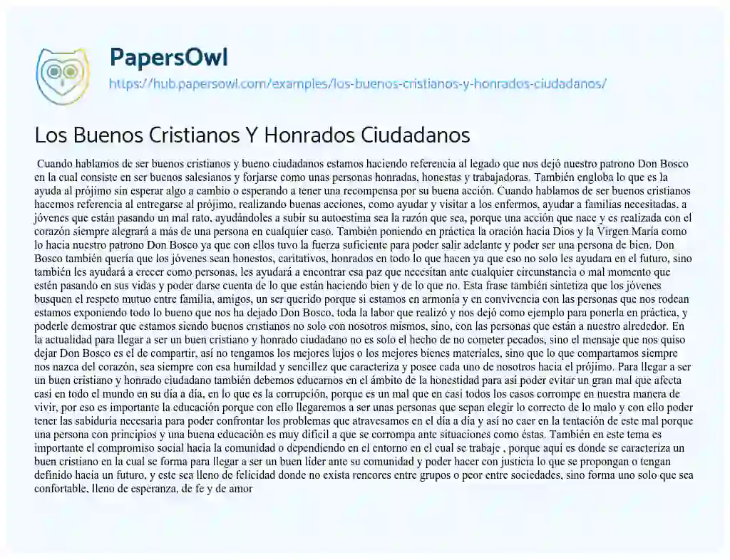 Essay on Los Buenos Cristianos Y Honrados Ciudadanos