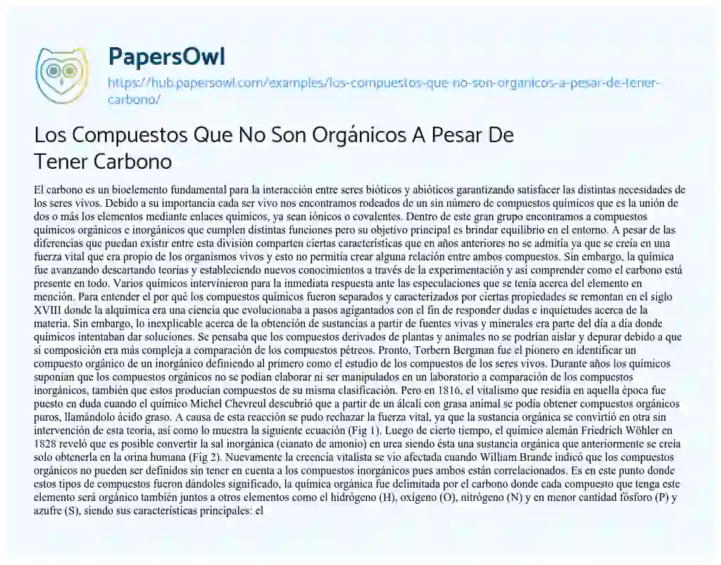 Essay on Los Compuestos Que No Son Orgánicos A Pesar De Tener Carbono