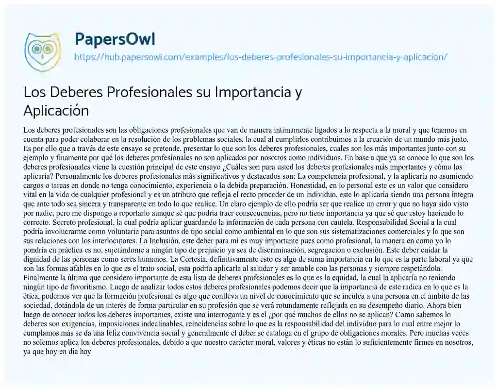 Essay on Los Deberes Profesionales su Importancia y Aplicación
