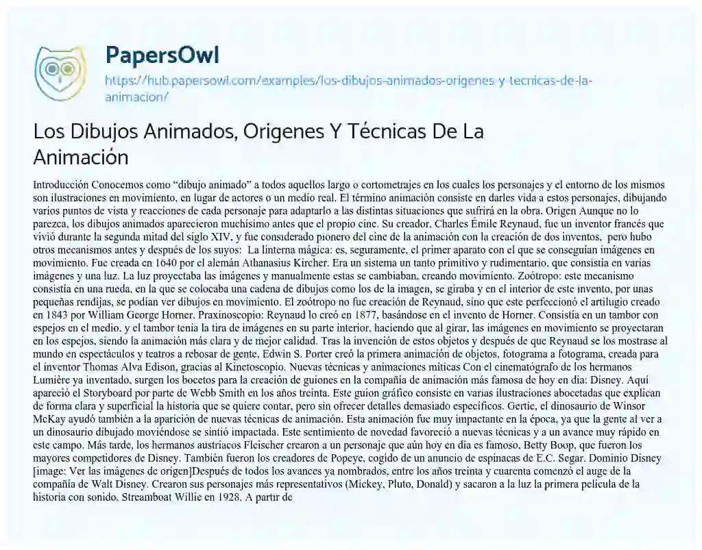 Essay on Los Dibujos Animados, Origenes Y Técnicas De La Animación