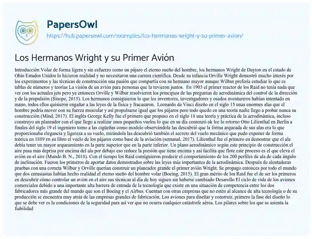 Essay on Los Hermanos Wright y su Primer Avión