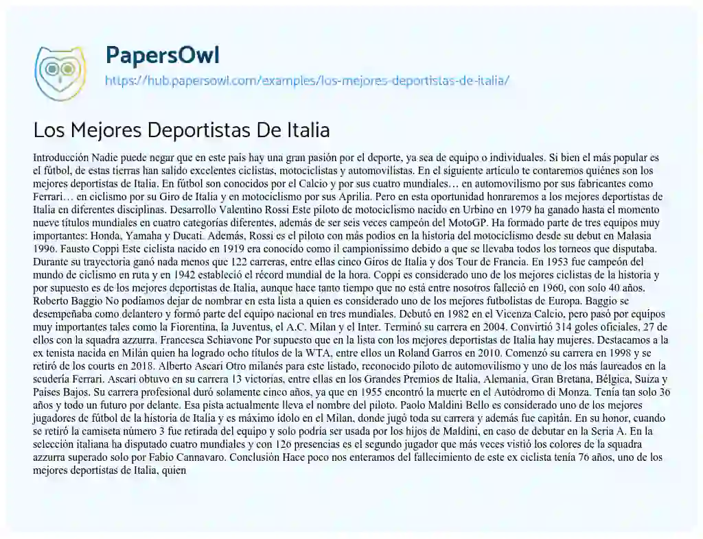 Essay on Los Mejores Deportistas De Italia