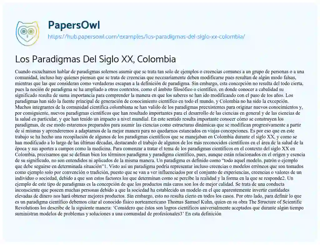 Essay on Los Paradigmas Del Siglo XX, Colombia