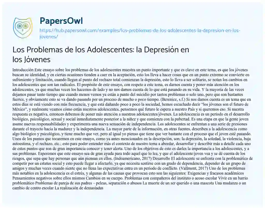 Essay on Los Problemas de los Adolescentes: la Depresión en los Jóvenes