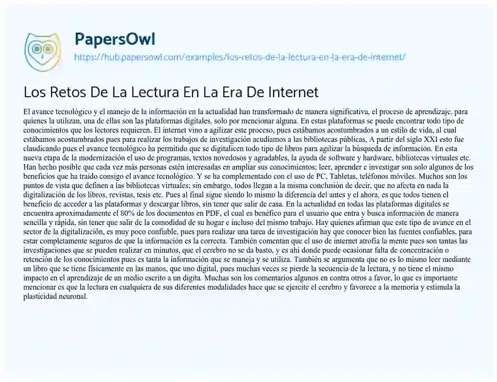 Essay on Los Retos De La Lectura En La Era De Internet