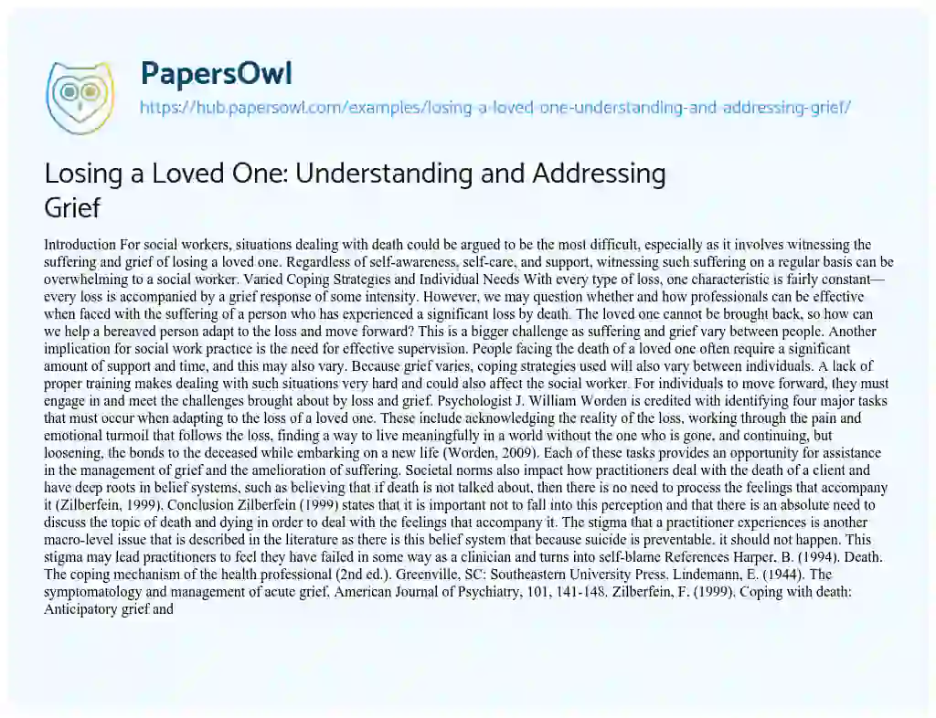 Essay on Losing a Loved One: Understanding and Addressing Grief