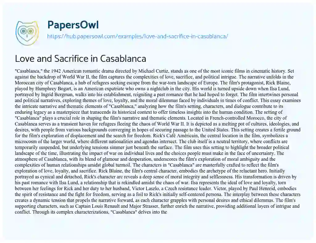 Essay on Love and Sacrifice in Casablanca