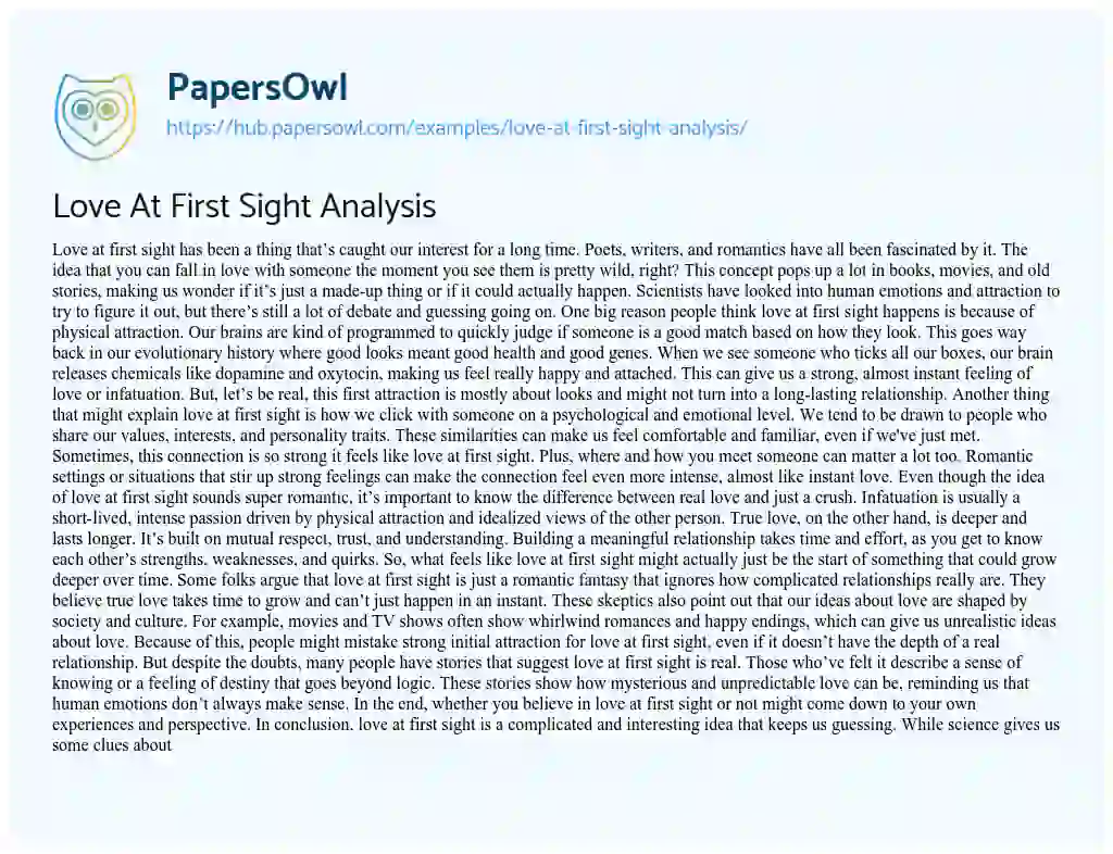 Essay on Love At First Sight Analysis