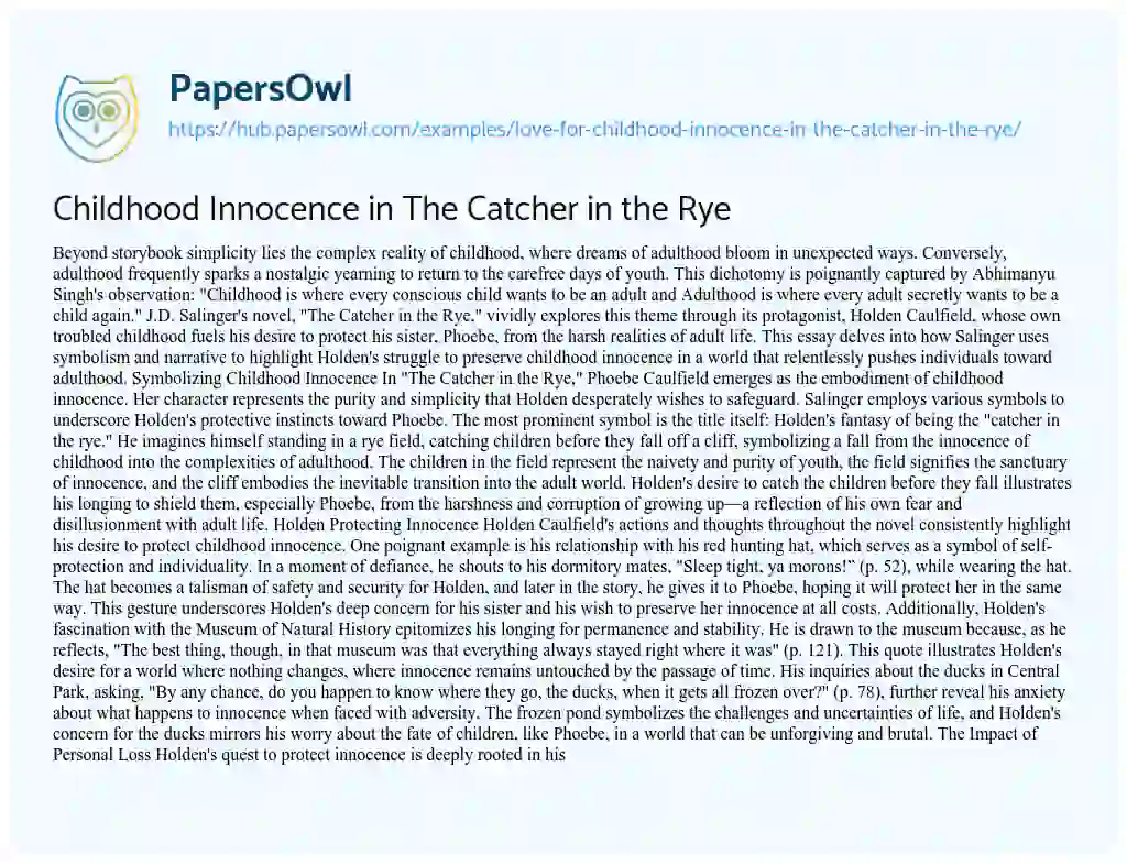 Essay on Childhood Innocence in The Catcher in the Rye