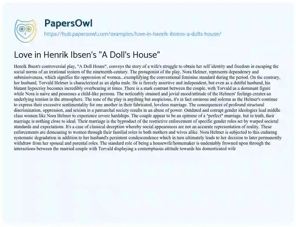 Essay on Love in Henrik Ibsen’s “A Doll’s House”