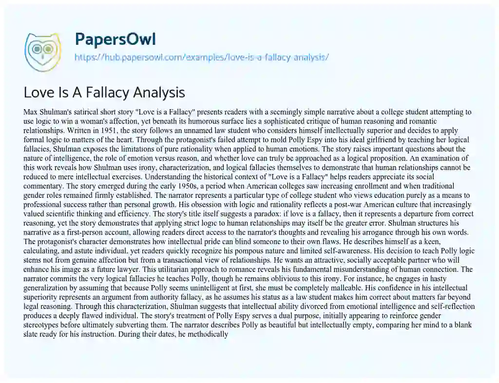Essay on Love Is A Fallacy Analysis