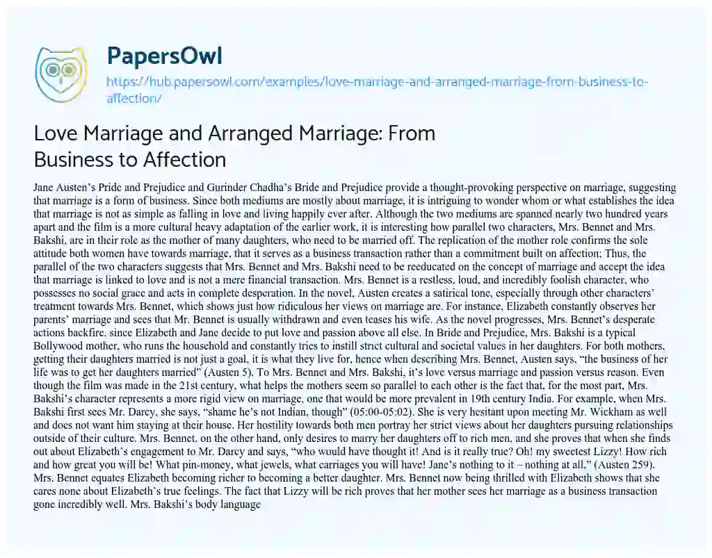 Essay on Love Marriage and Arranged Marriage: From Business to Affection