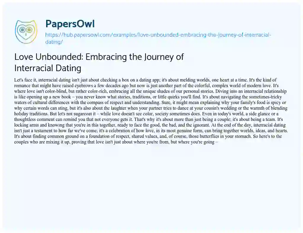 Essay on Love Unbounded: Embracing the Journey of Interracial Dating