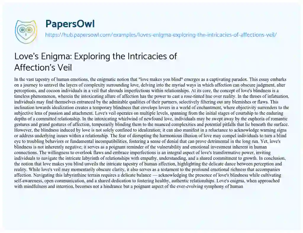 Essay on Love’s Enigma: Exploring the Intricacies of Affection’s Veil