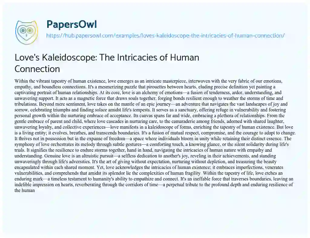 Essay on Love’s Kaleidoscope: The Intricacies of Human Connection