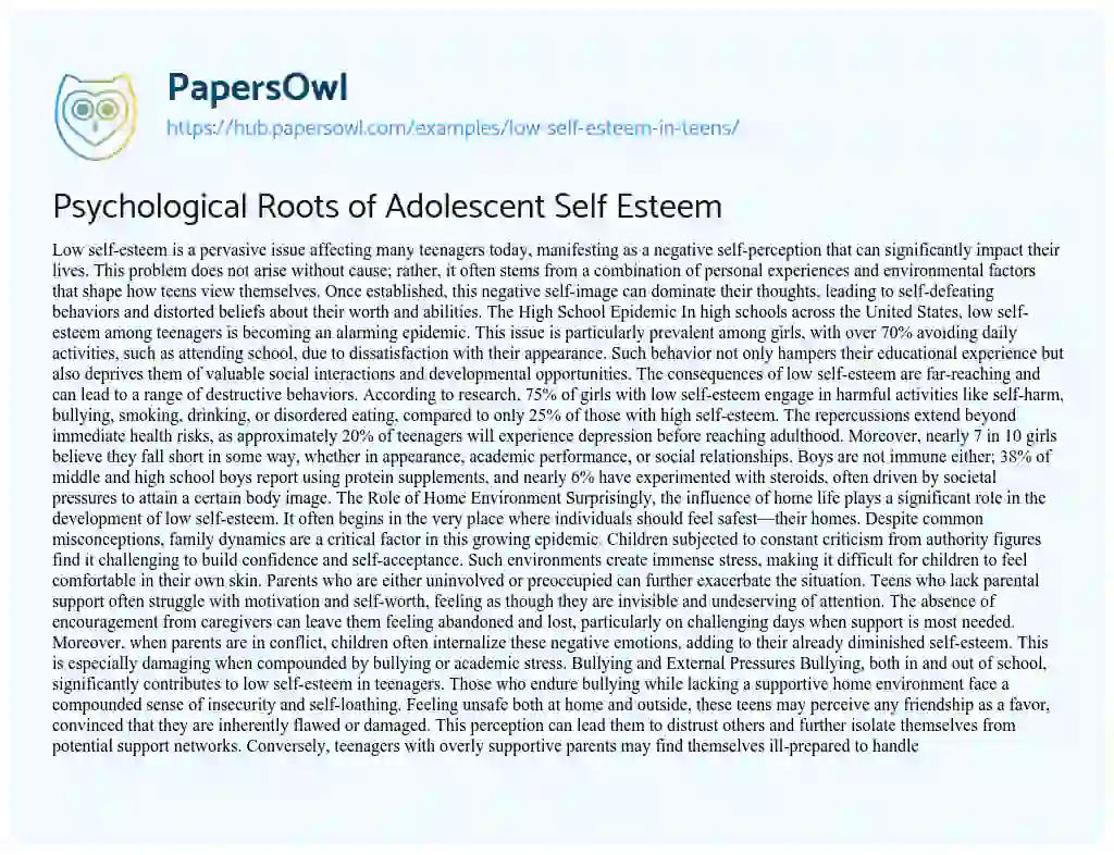 Essay on Psychological Roots of Adolescent Self Esteem