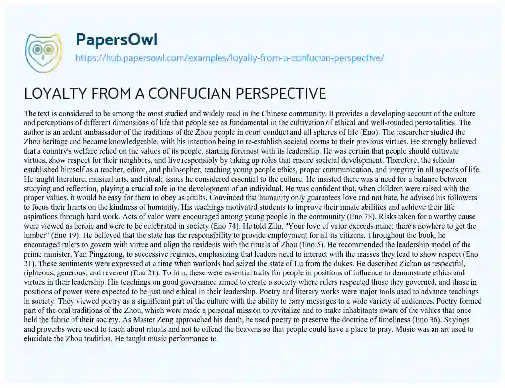 Essay on LOYALTY FROM A CONFUCIAN PERSPECTIVE