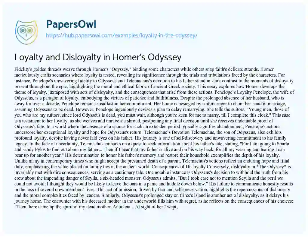 Essay on Loyalty and Disloyalty in Homer’s Odyssey