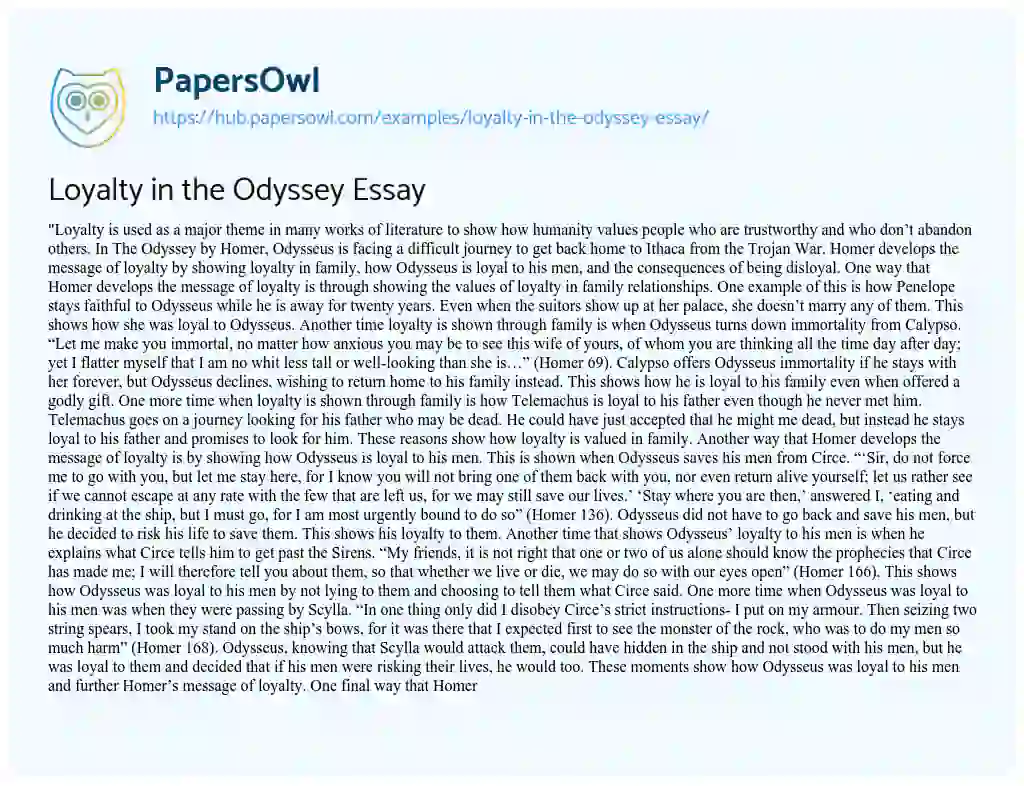 Essay on Loyalty in the Odyssey Essay