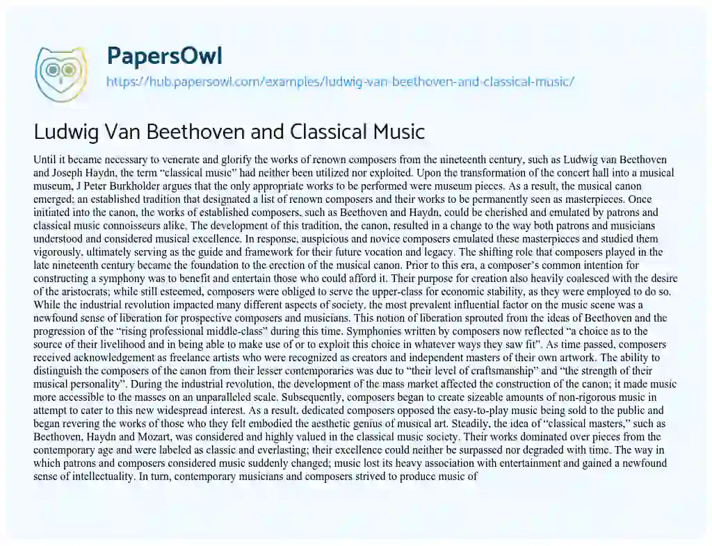 Essay on Ludwig Van Beethoven and Classical Music