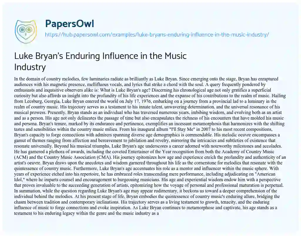 Essay on Luke Bryan’s Enduring Influence in the Music Industry